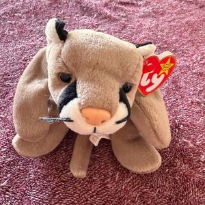 Ty Beanie Babies Canyon Plush Cougar in Tan and Black with Tags ✨